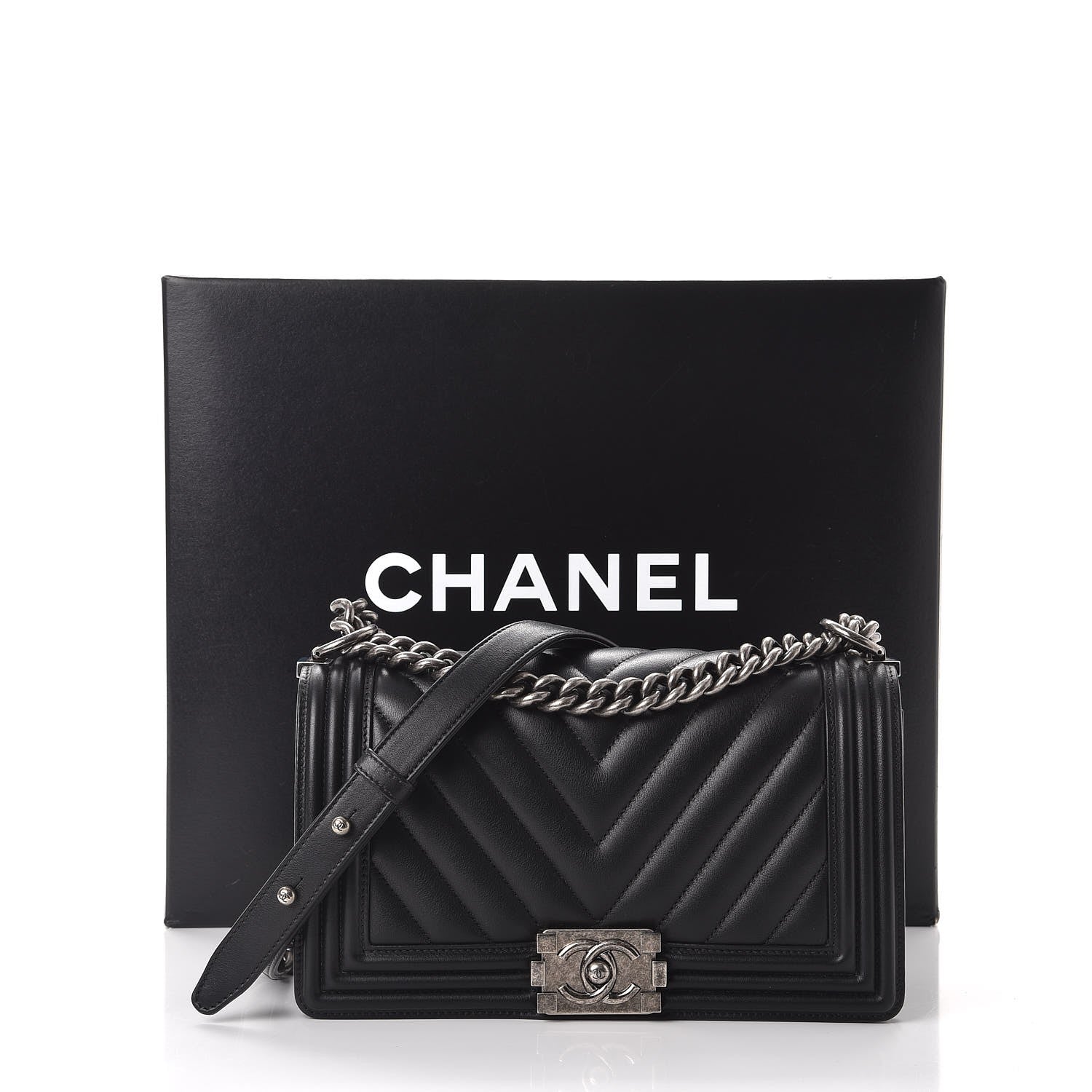 Chanel Calfskin Chevron Quilted Medium Boy Flap Black 8 of 8