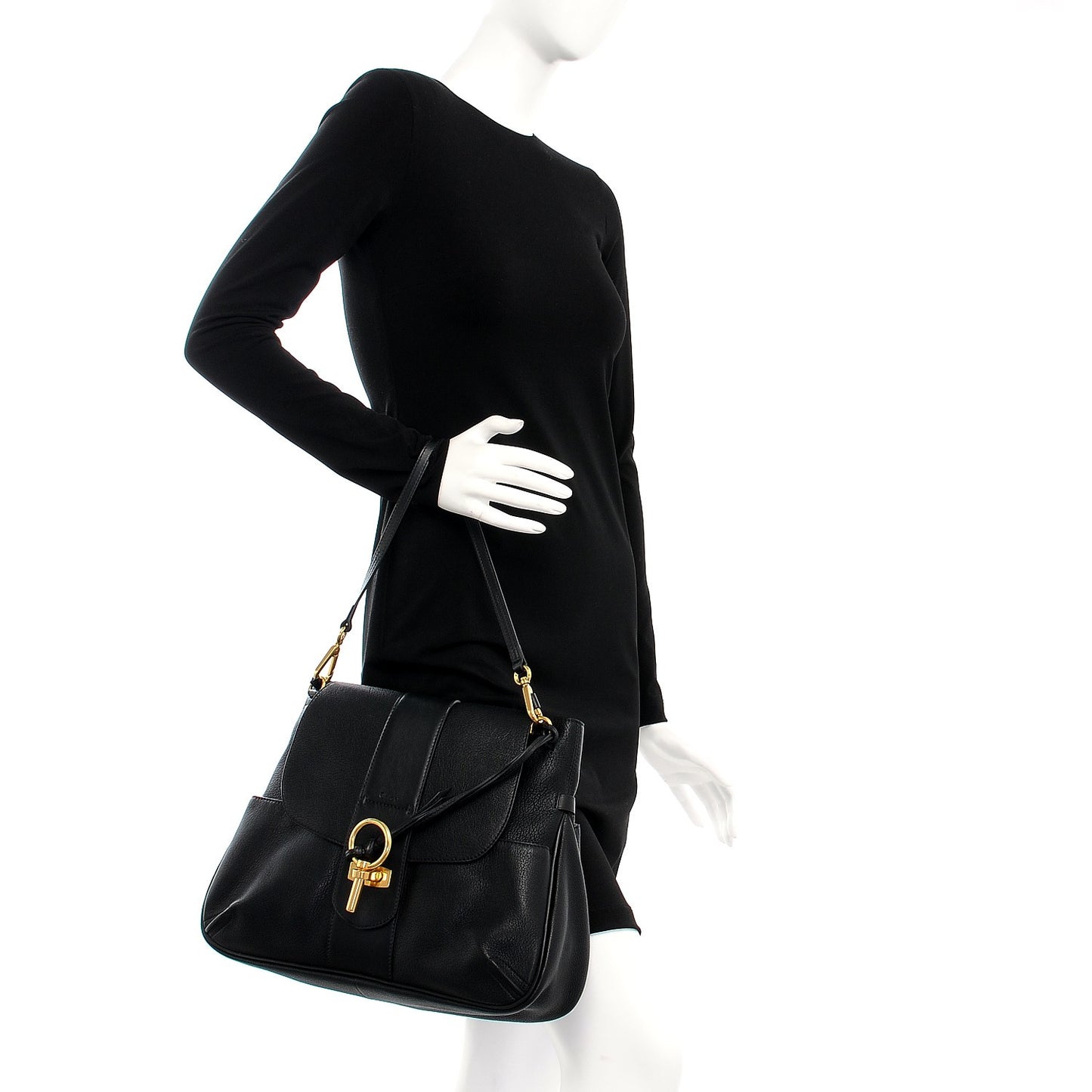 Grained Lambskin Calfskin Medium Lexa Shoulder Bag Black