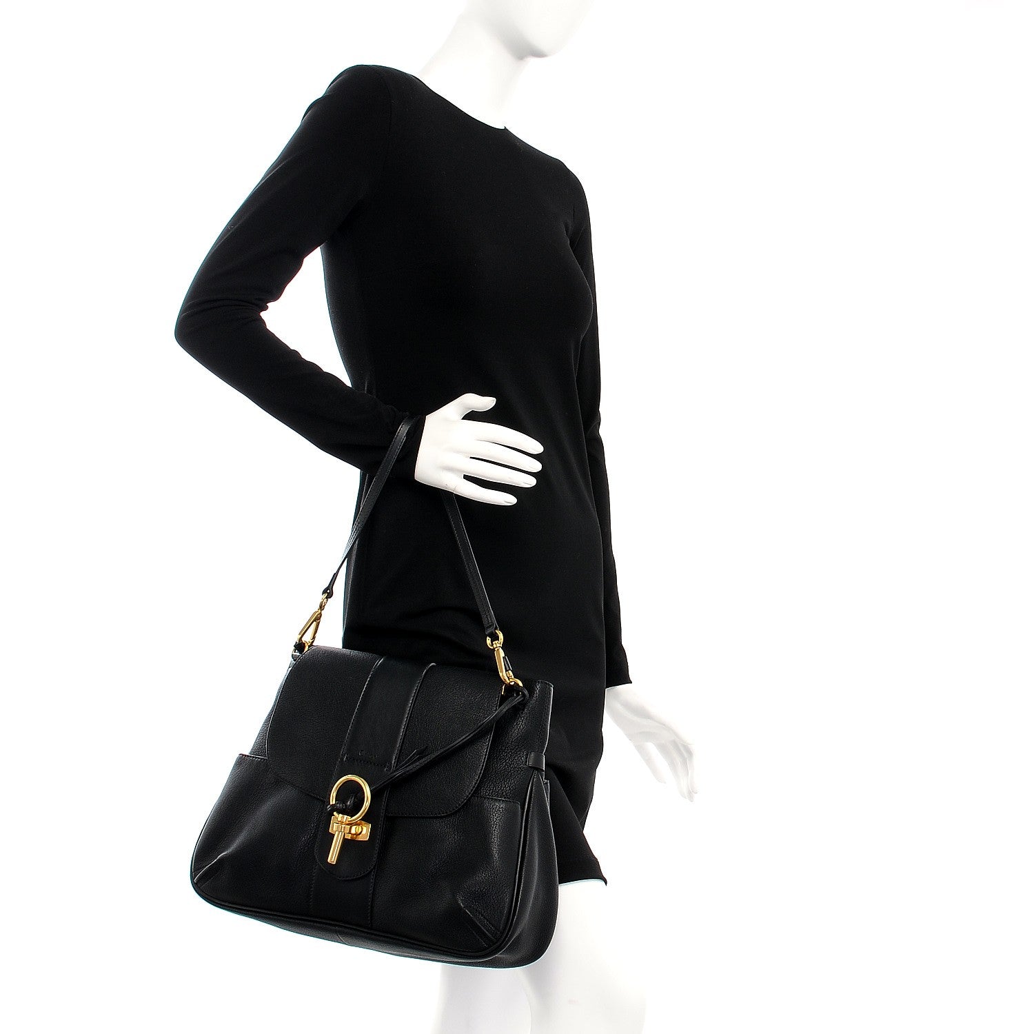 Chloe Grained Lambskin Calfskin Medium Lexa Shoulder Bag Black 3 of 8