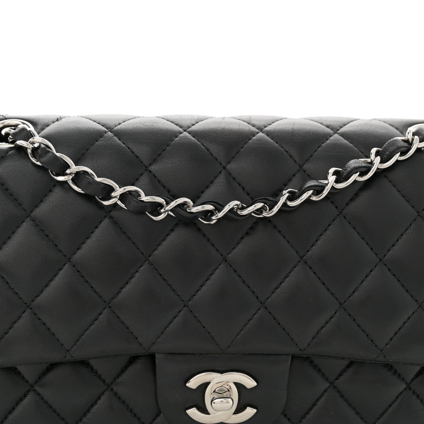 Lambskin Quilted Medium Double Flap Black