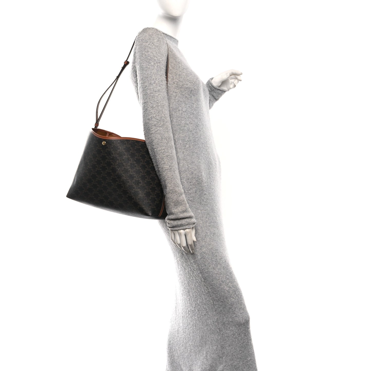 Triomphe Canvas Calfskin Shopper Tote Tan