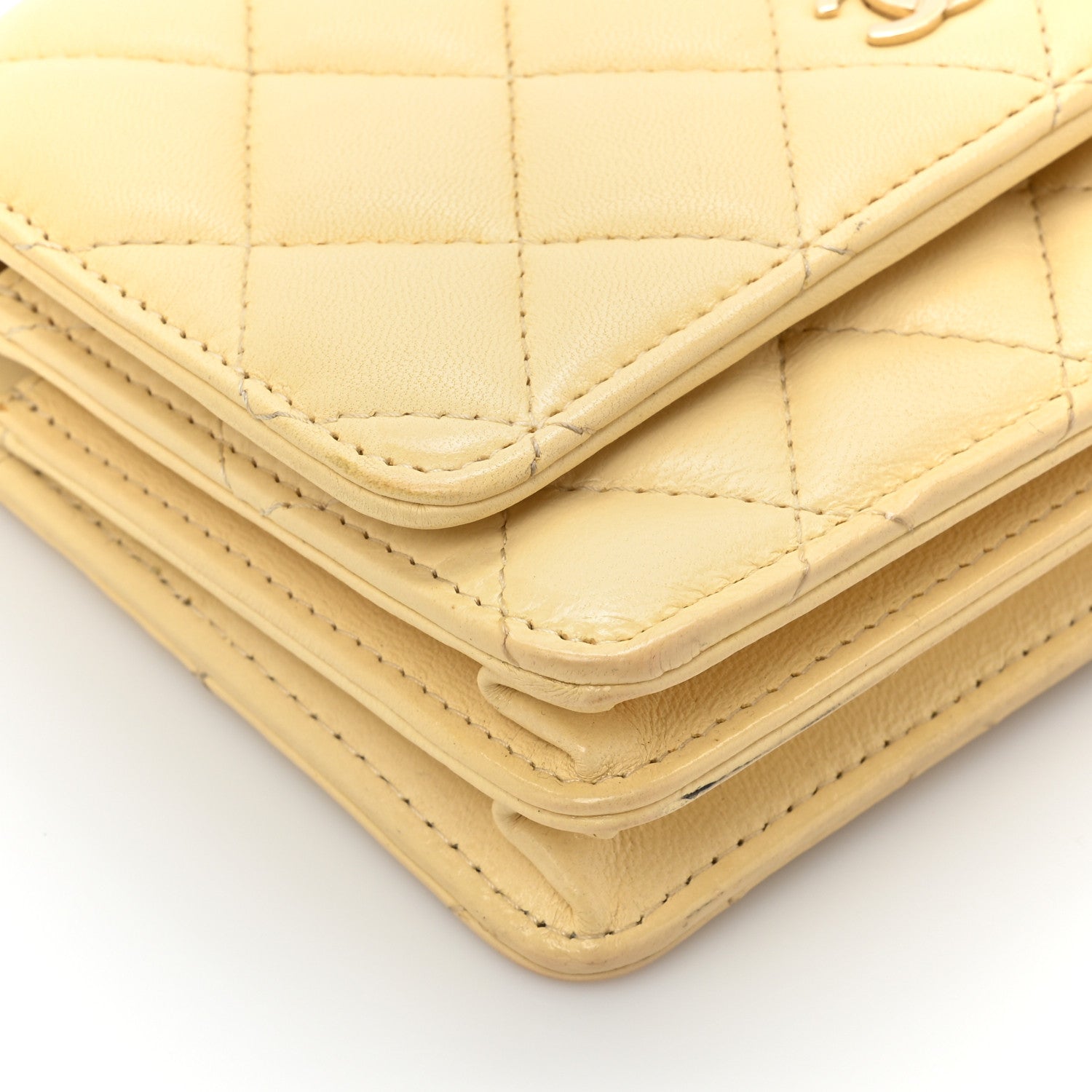 Chanel Lambskin Quilted Mini Wallet On Chain WOC Yellow 14 of 20