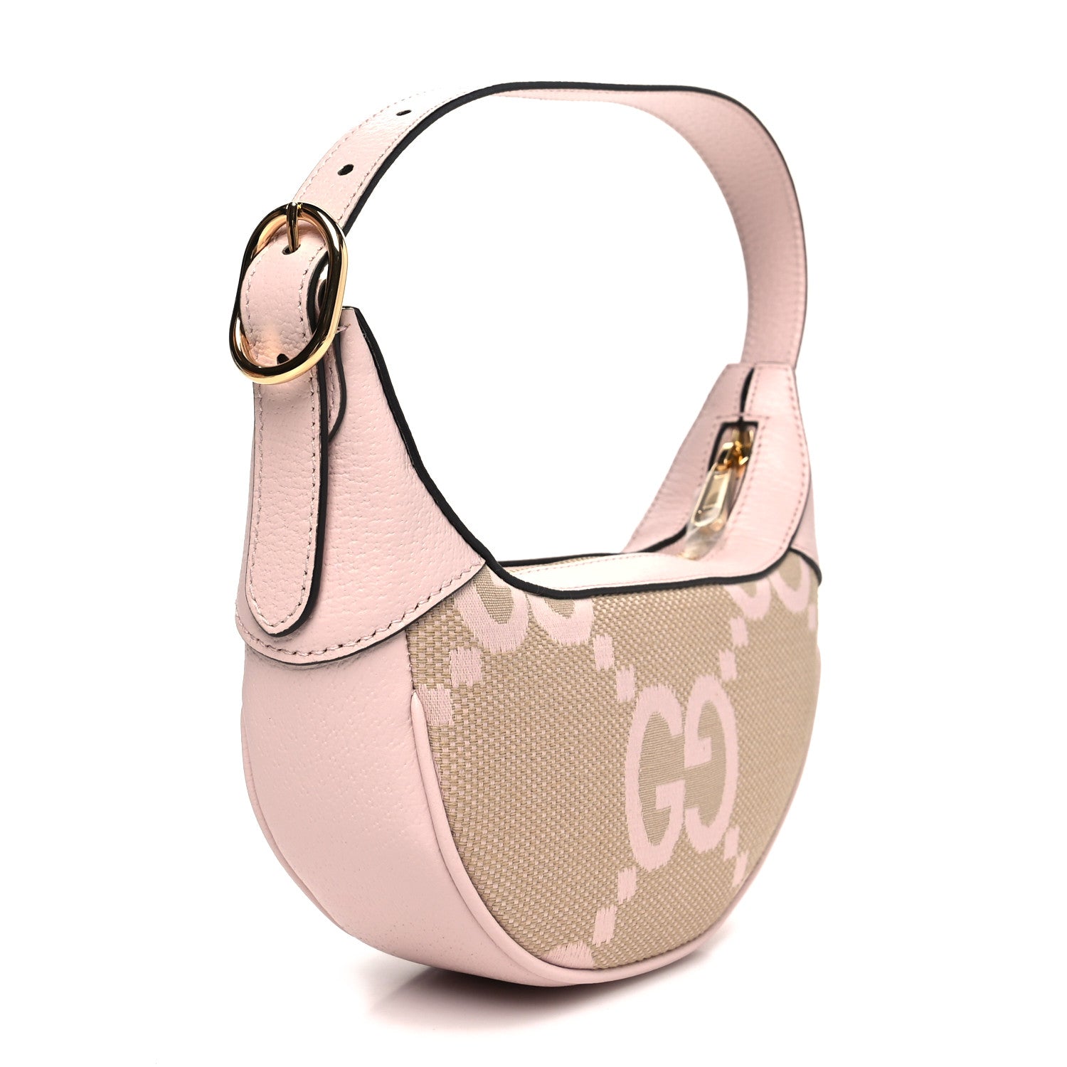 Gucci Monogram Jumbo GG Textured Dollar Calfskin Mini Ophidia Half Moon Hobo Beige Perfect Pink 3 of 11