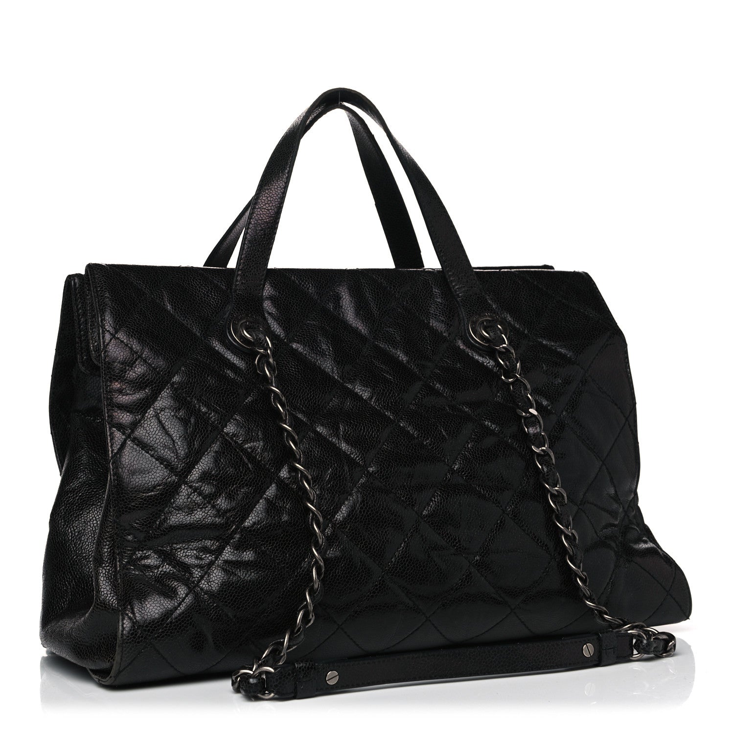 Chanel Crumpled Grained Calfskin Quilted CC Crave Tote Black 3 of 22
