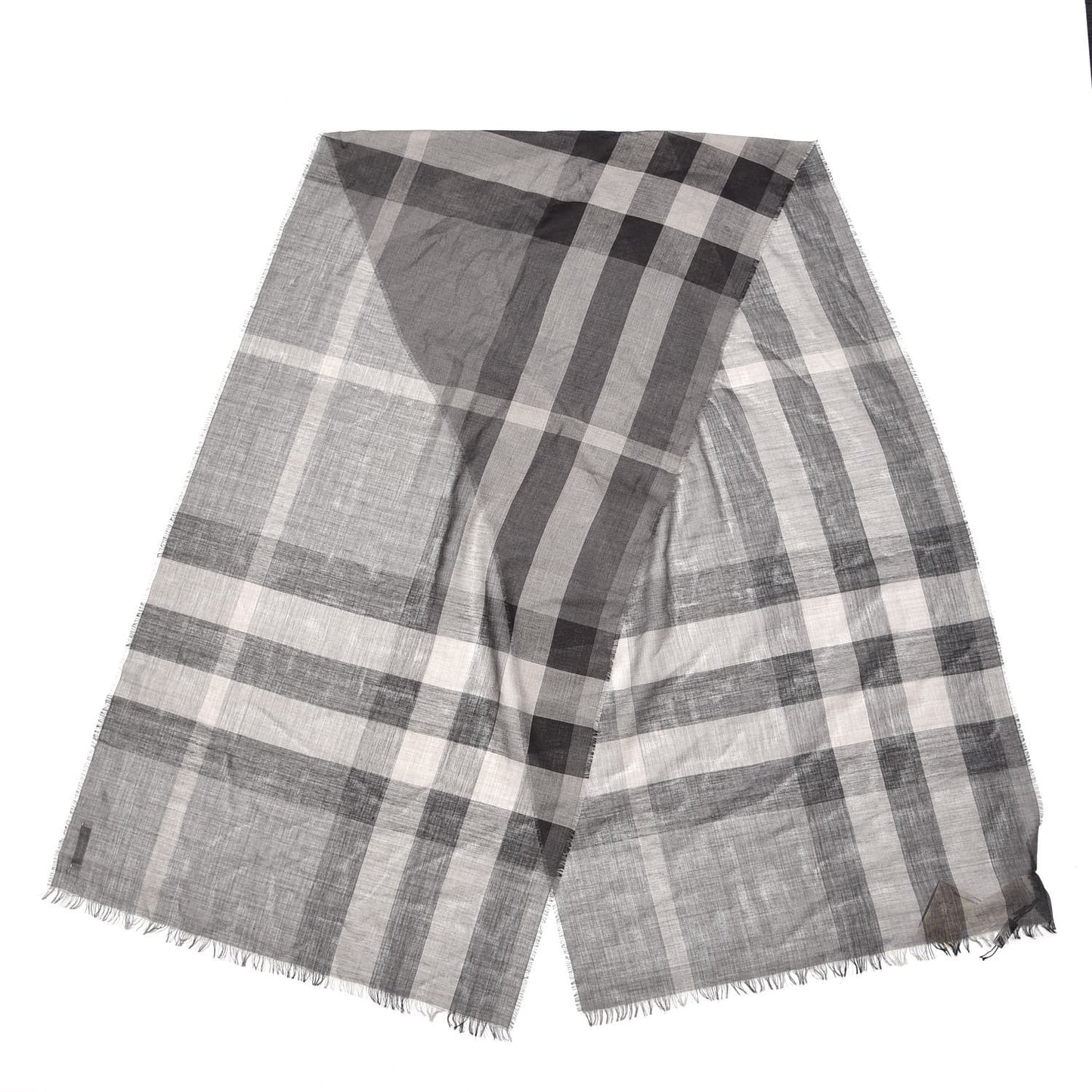 Wool Silk Gauze Giant Exploded Check Scarf Charcoal