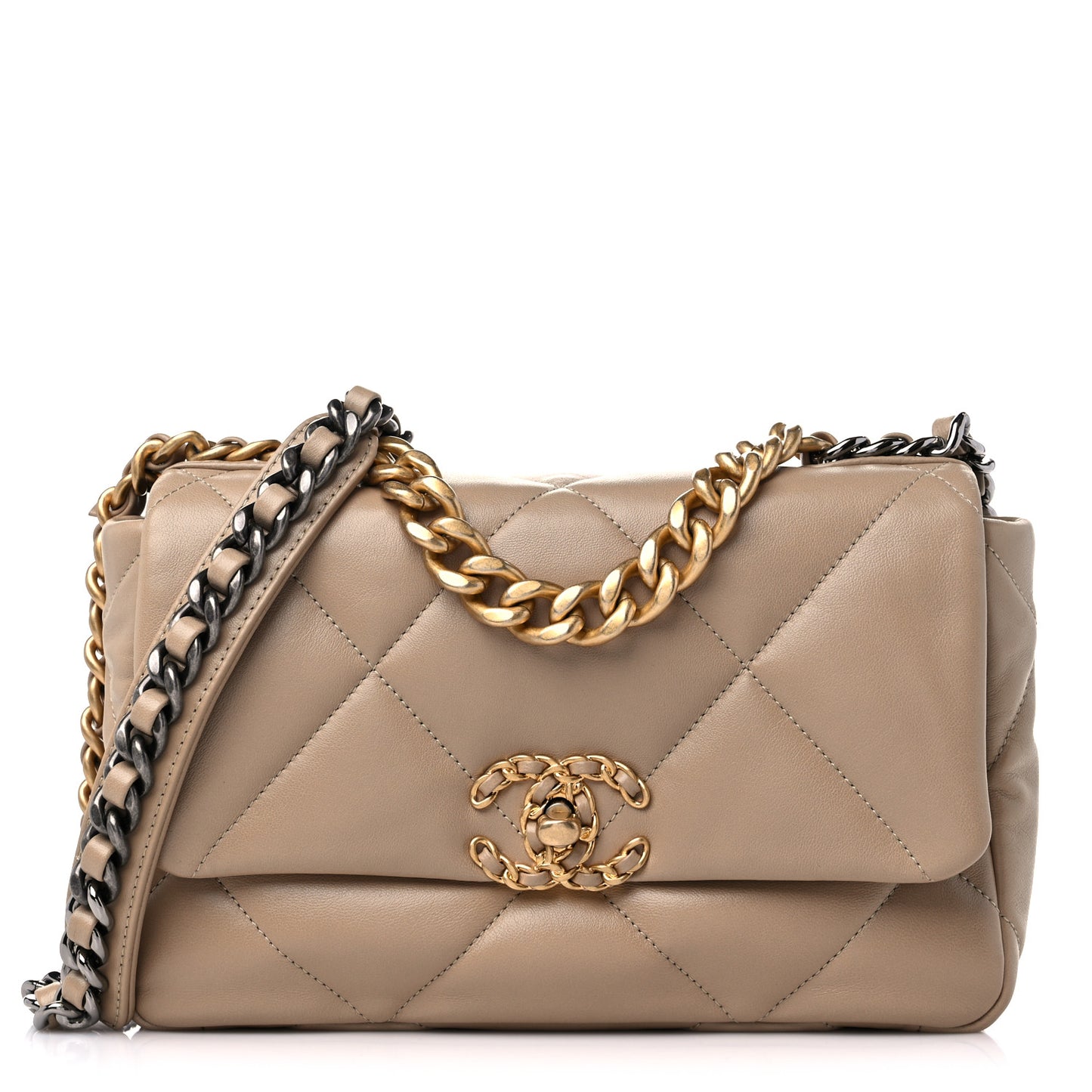 Lambskin Quilted Medium Chanel 19 Flap Dark Beige