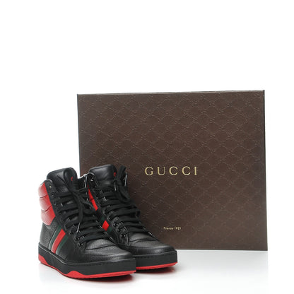 Gucci Calfskin New Praga Karibu High Top Sneakers 38 Black Red Green 9 of 9