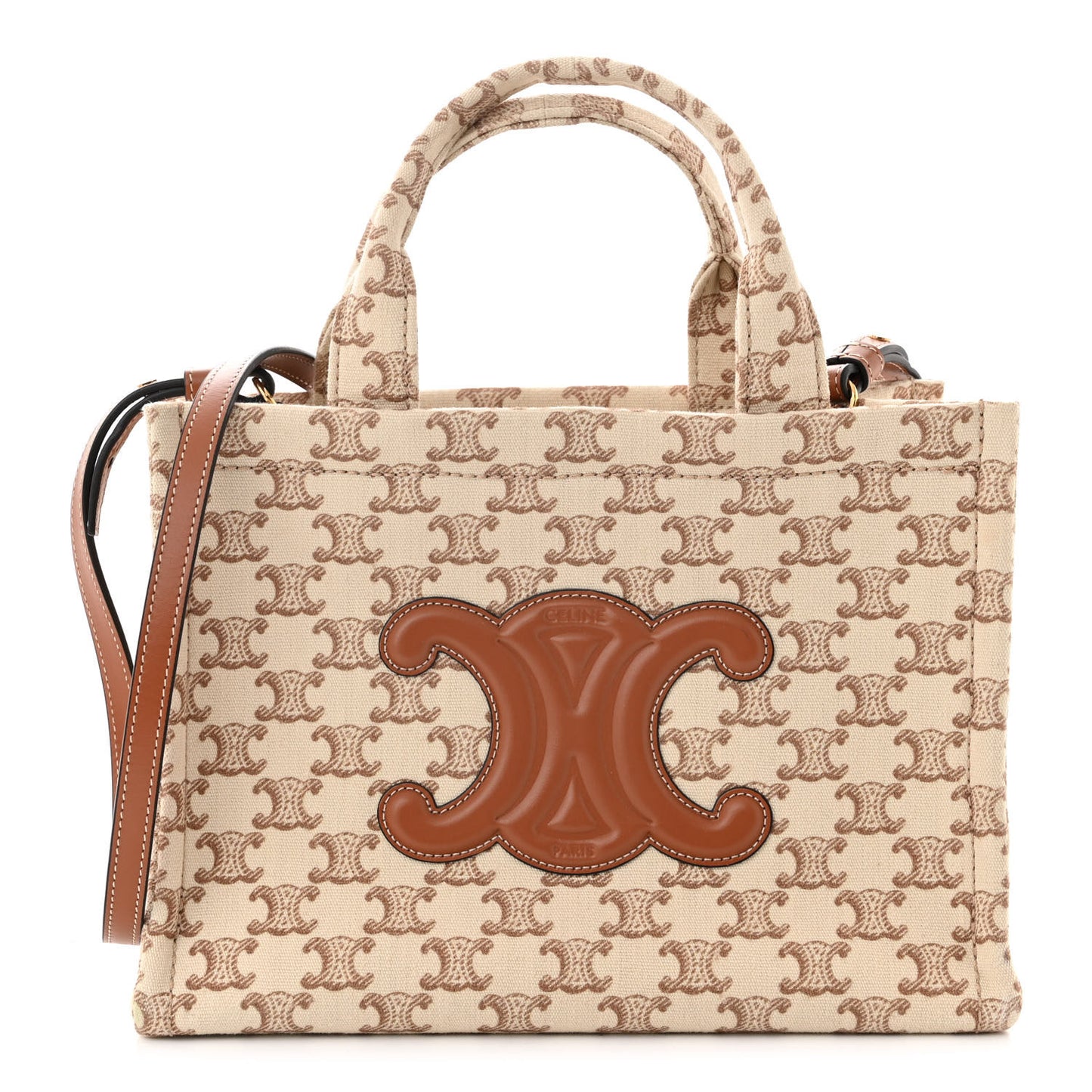 Canvas Calfskin Triomphe Print Small Cabas Thais White