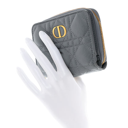 Christian Dior Grained Calfskin Supple Cannage Caro Scarlet Zipped Wallet Cloud Blue 2 of 7