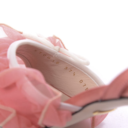 Gucci Tulle Ruffle Mid Heel Slingback Sandals 37.5 Peach White 7 of 9