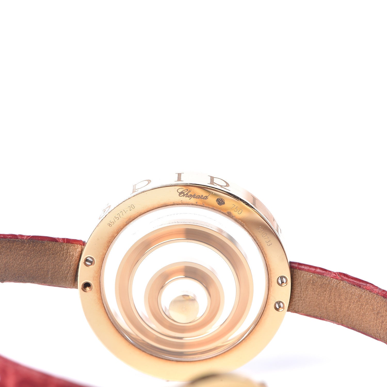 Chopard 18K Yellow Gold Alligator Diamond Happy Spirit Bracelet Red 7 of 10