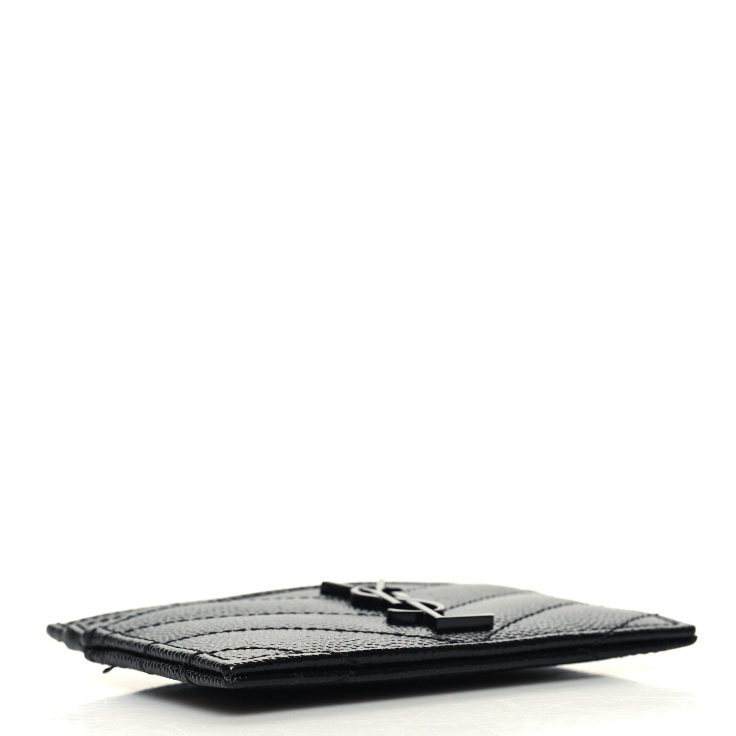 Saint Laurent Grain De Poudre Matelasse Chevron Monochrome Monogram Credit Card Case Black 4 of 8