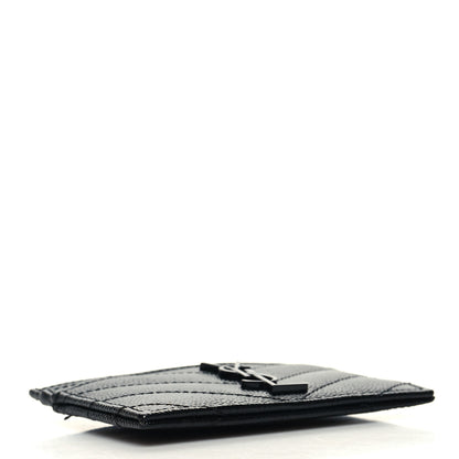 Saint Laurent Grain De Poudre Matelasse Chevron Monochrome Monogram Credit Card Case Black 4 of 8