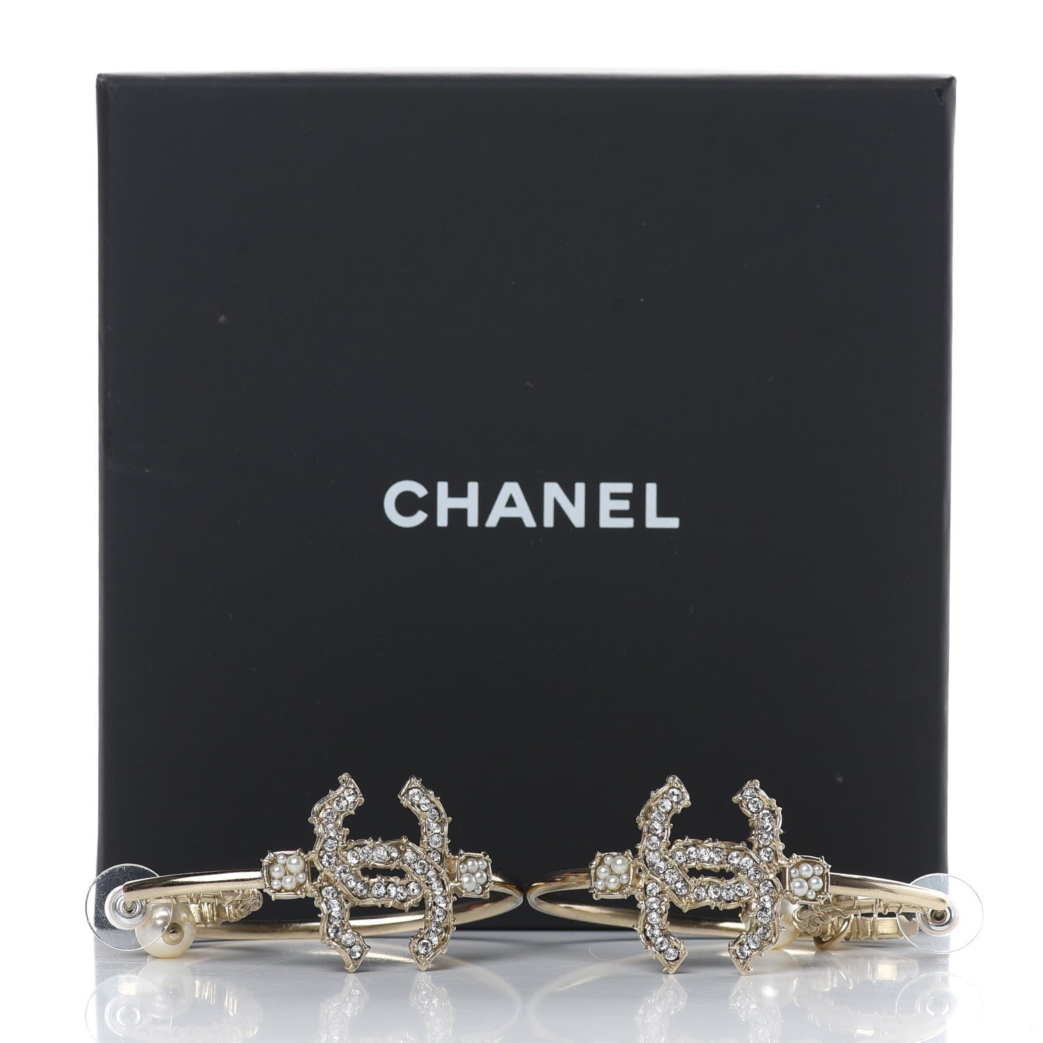 Chanel Crystal CC Camellia Express CC Drop Hoop Earrings Gold 6 of 6