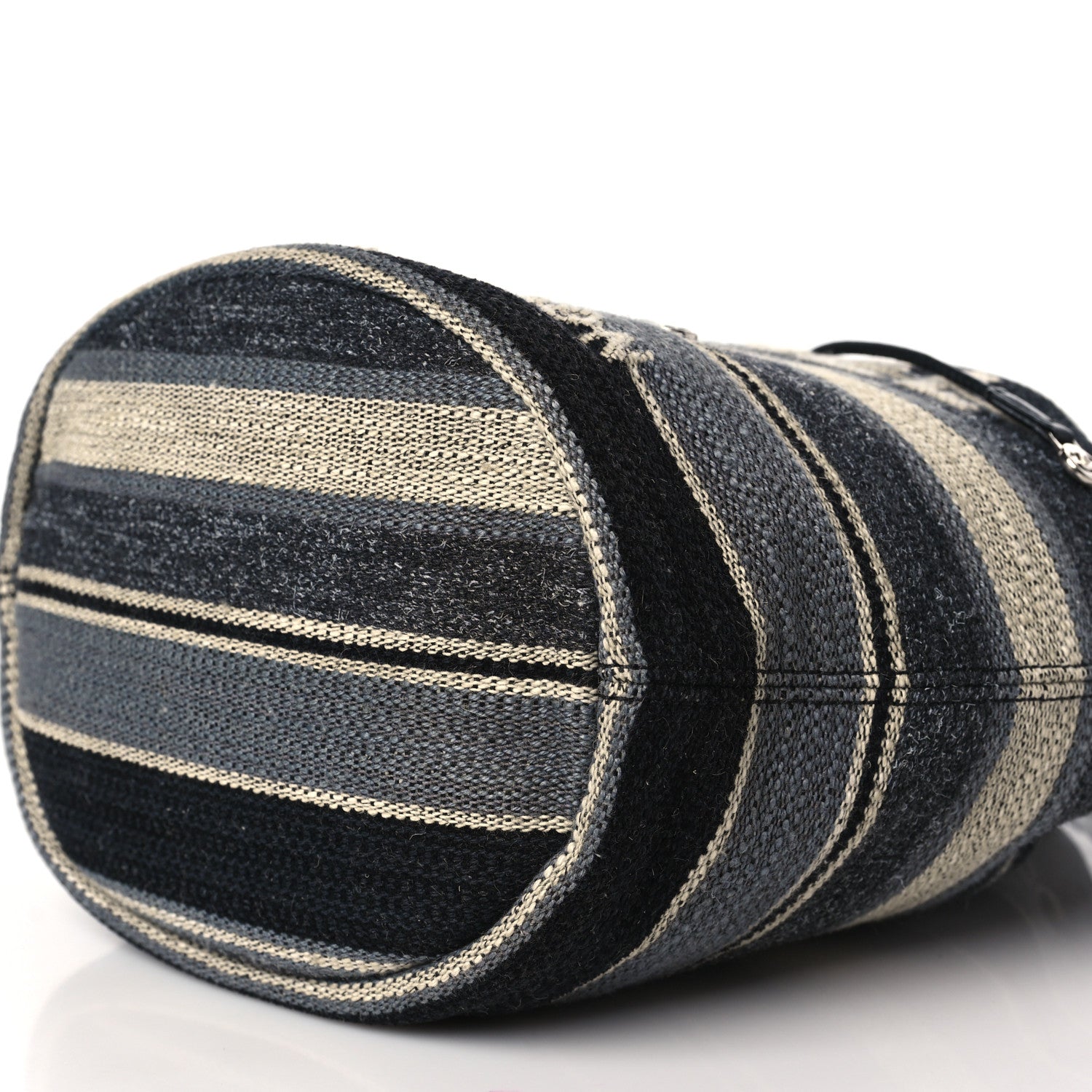 Chanel Striped Canvas Deauville Drawstring Bag Grey Black 9 of 9