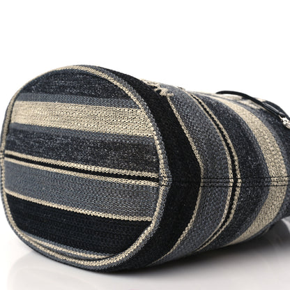 Chanel Striped Canvas Deauville Drawstring Bag Grey Black 9 of 9
