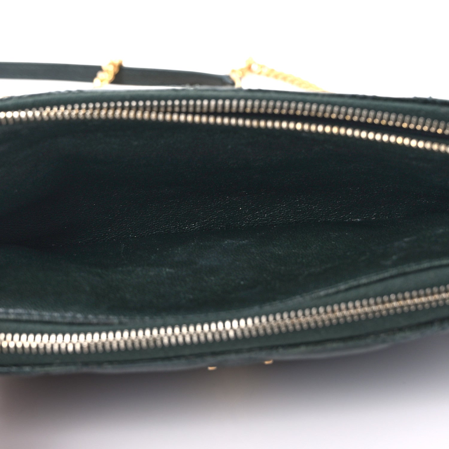 Saint Laurent Grained Lambskin Quilted Mini Becky Double Zip Bag Dark Green 4 of 11
