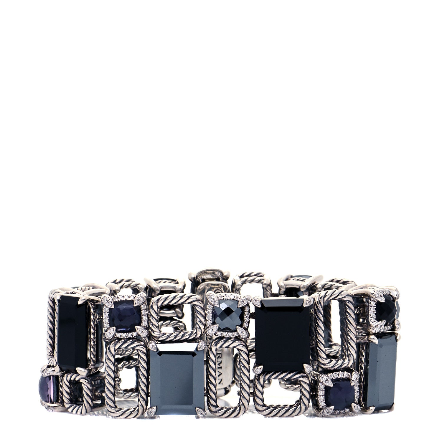 David Yurman Sterling Silver Diamond Black Orchid Hematite Onyx Mosaic Bracelet 1 of 7
