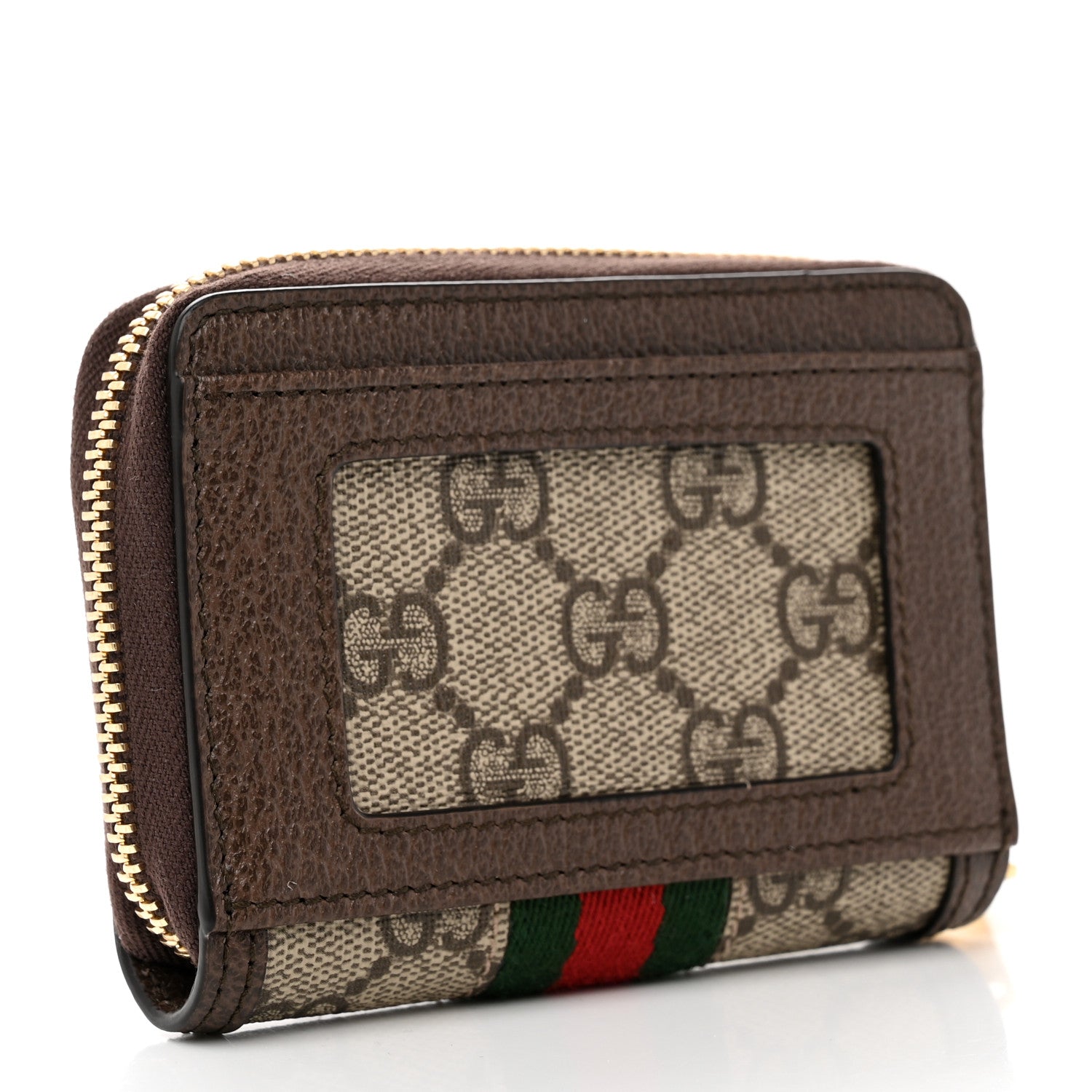 Gucci GG Supreme Monogram Textured Dollar Calfskin Web Ophidia Zip Around Card Case Wallet Beige Ebony New Acero 3 of 6