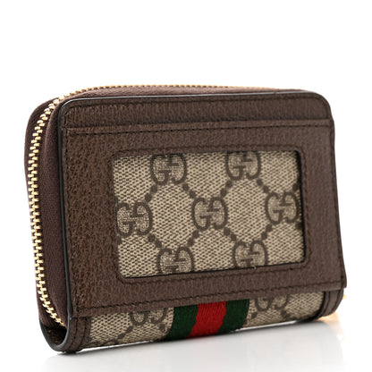 Gucci GG Supreme Monogram Textured Dollar Calfskin Web Ophidia Zip Around Card Case Wallet Beige Ebony New Acero 3 of 6