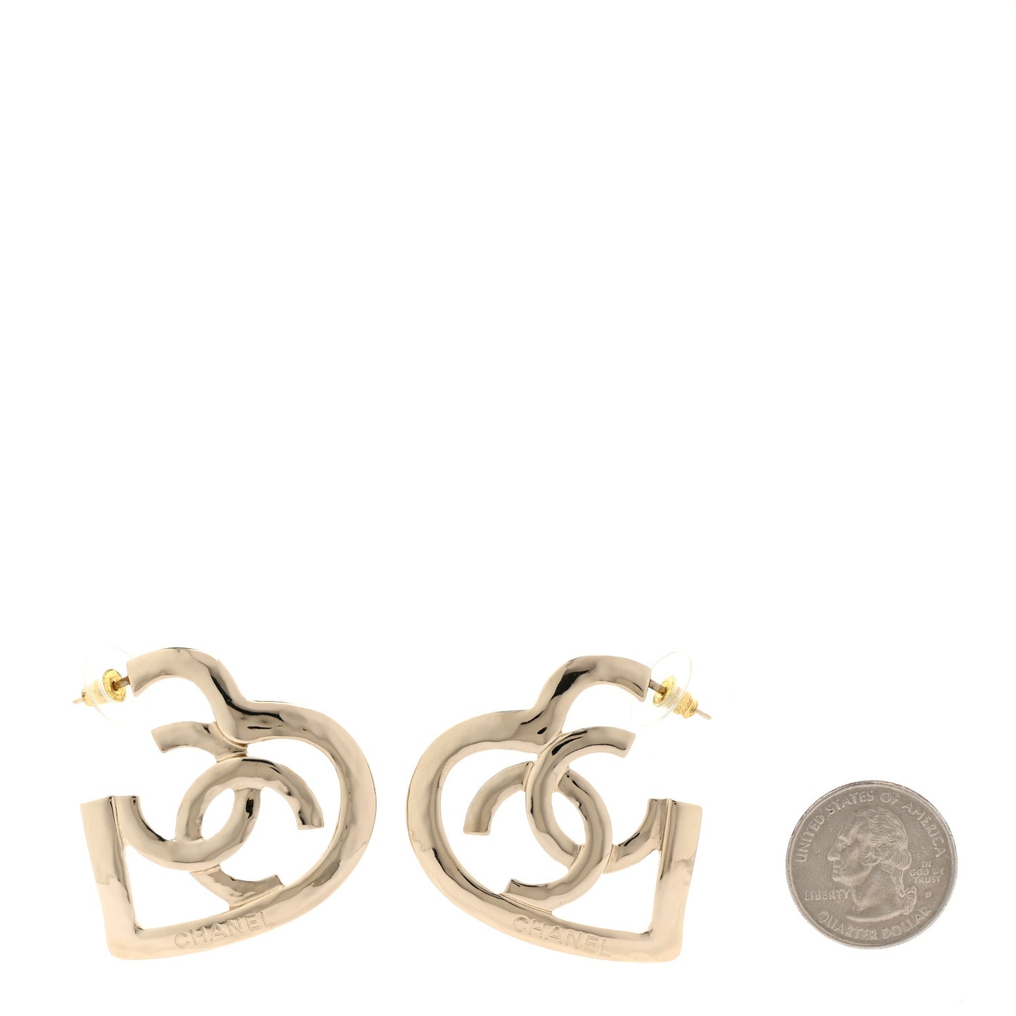 Metal CC Heart Coco In Love Hoop Earrings Gold