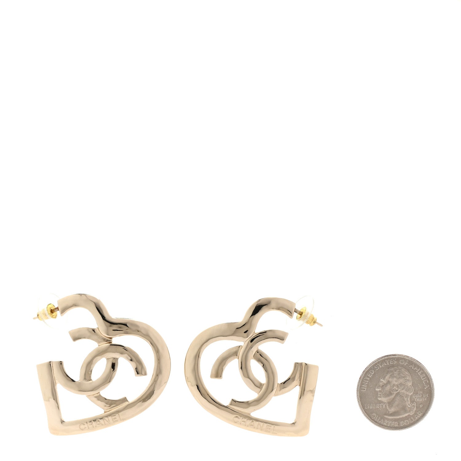 Chanel Metal CC Heart Coco In Love Hoop Earrings Gold 2 of 5