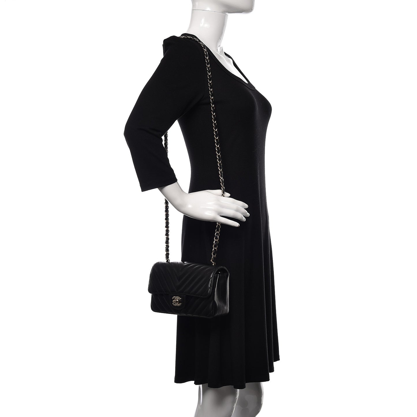 Lambskin Chevron Quilted Mini Rectangular Flap Black