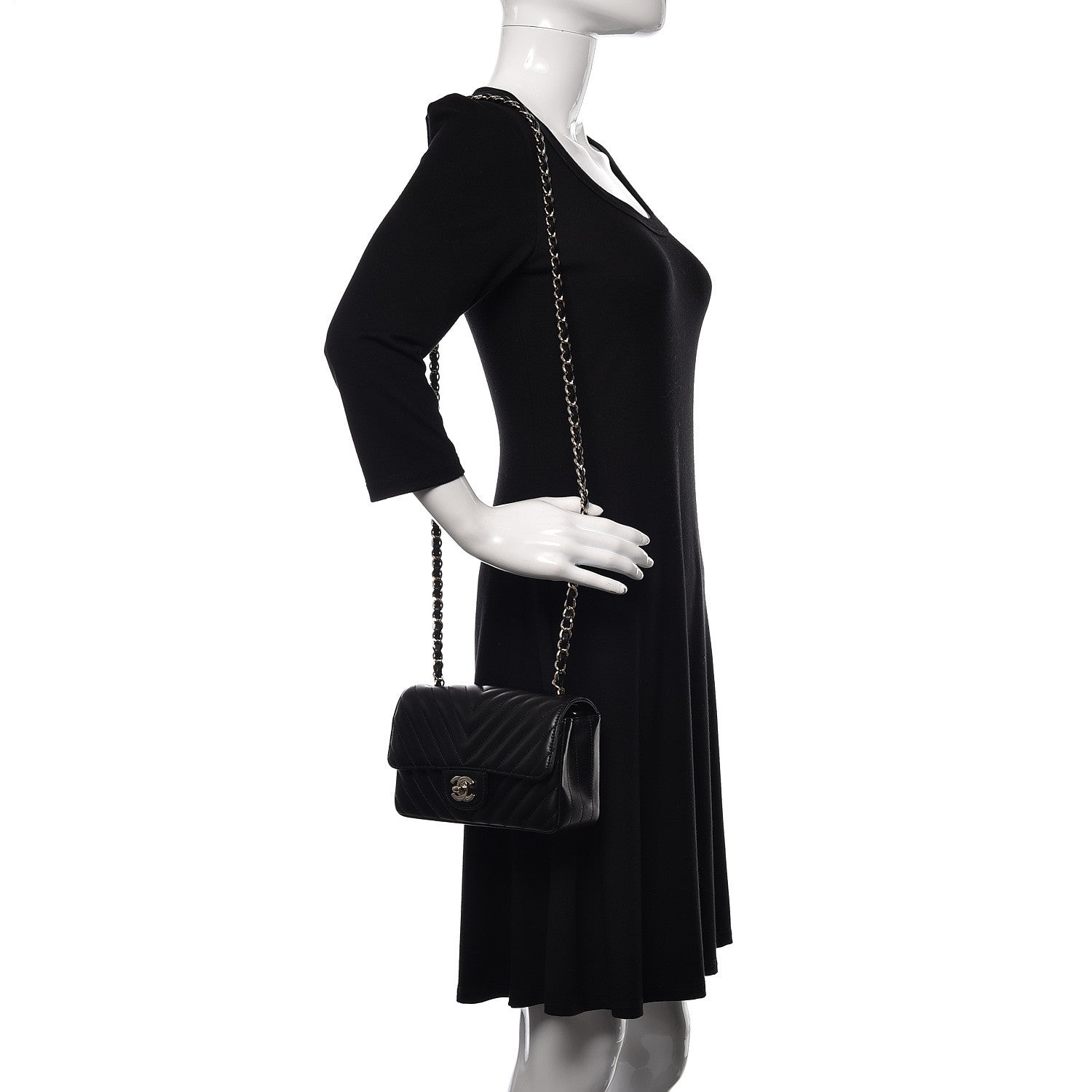 Chanel Lambskin Chevron Quilted Mini Rectangular Flap Black 2 of 12