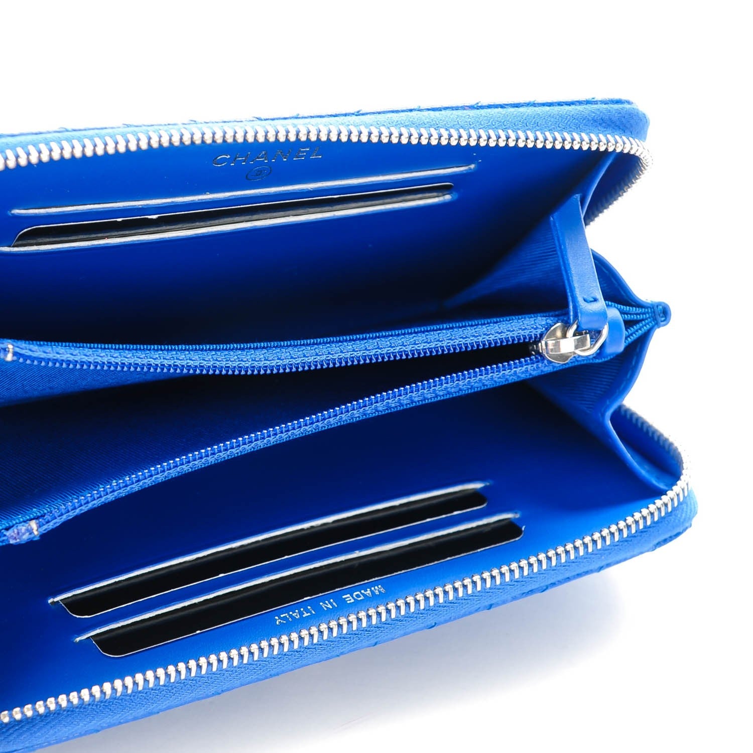 Chanel Caviar Chevron Quilted Small Zip Around Wallet Bright Blue 8 of 8