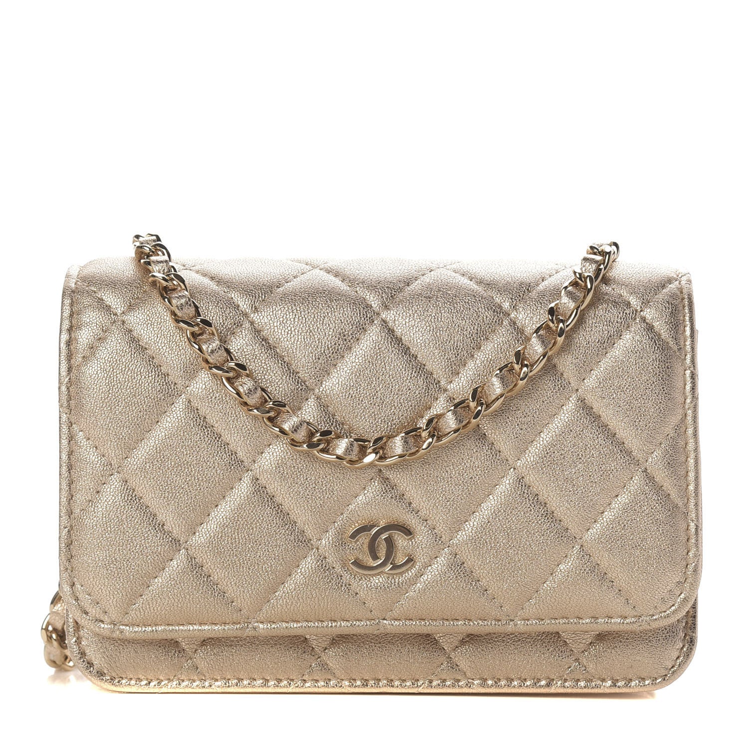 Chanel Metallic Lambskin Quilted Mini Wallet On Chain WOC Gold 1 of 11