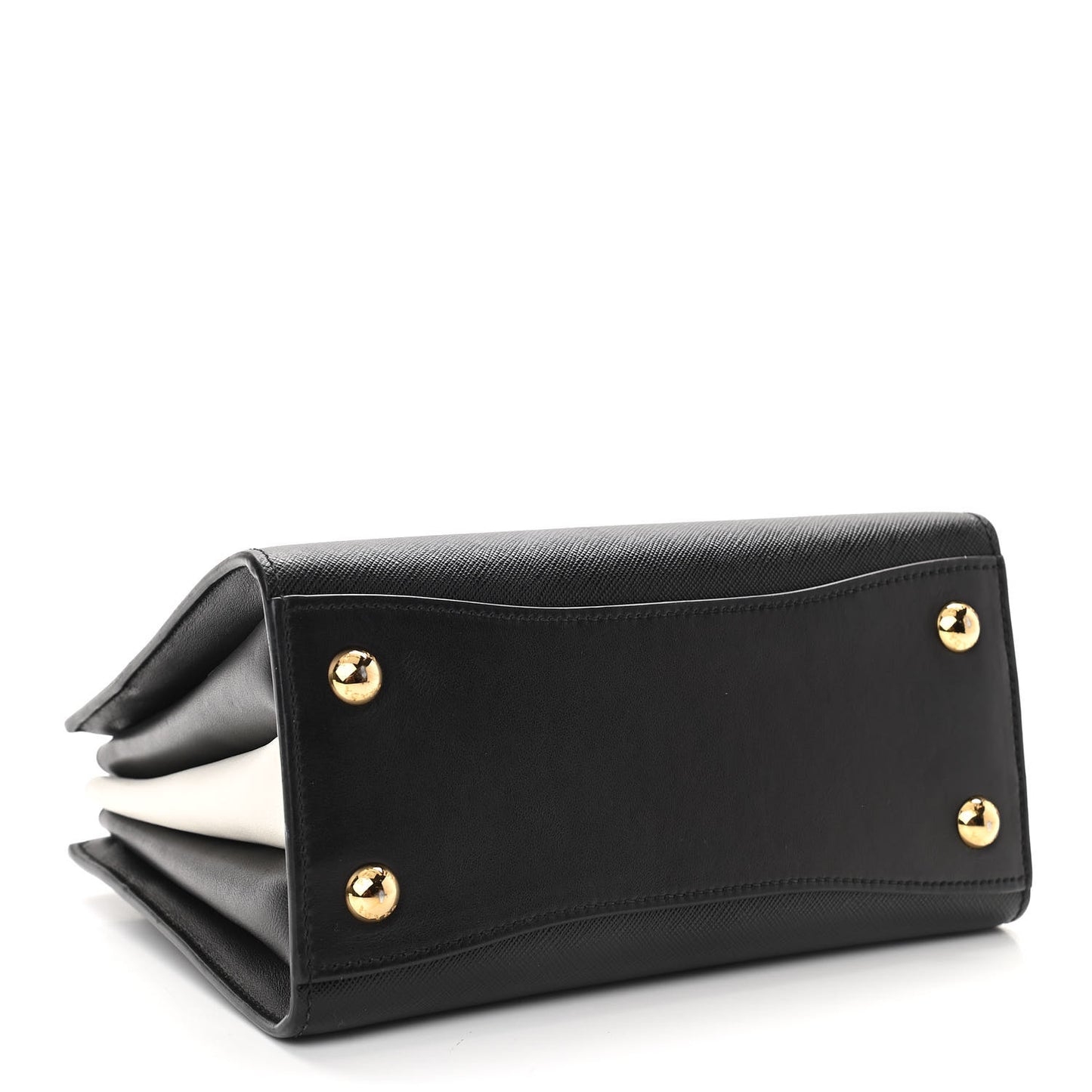 Saffiano City Calfskin Small Bibliotheque Top Handle Black White