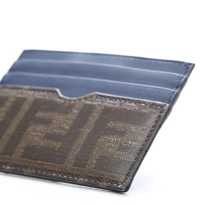 Fendi Vitello Century Glazed Fabric FF 1974 Card Holder Blu Scuro Mogano Panna 8 of 10