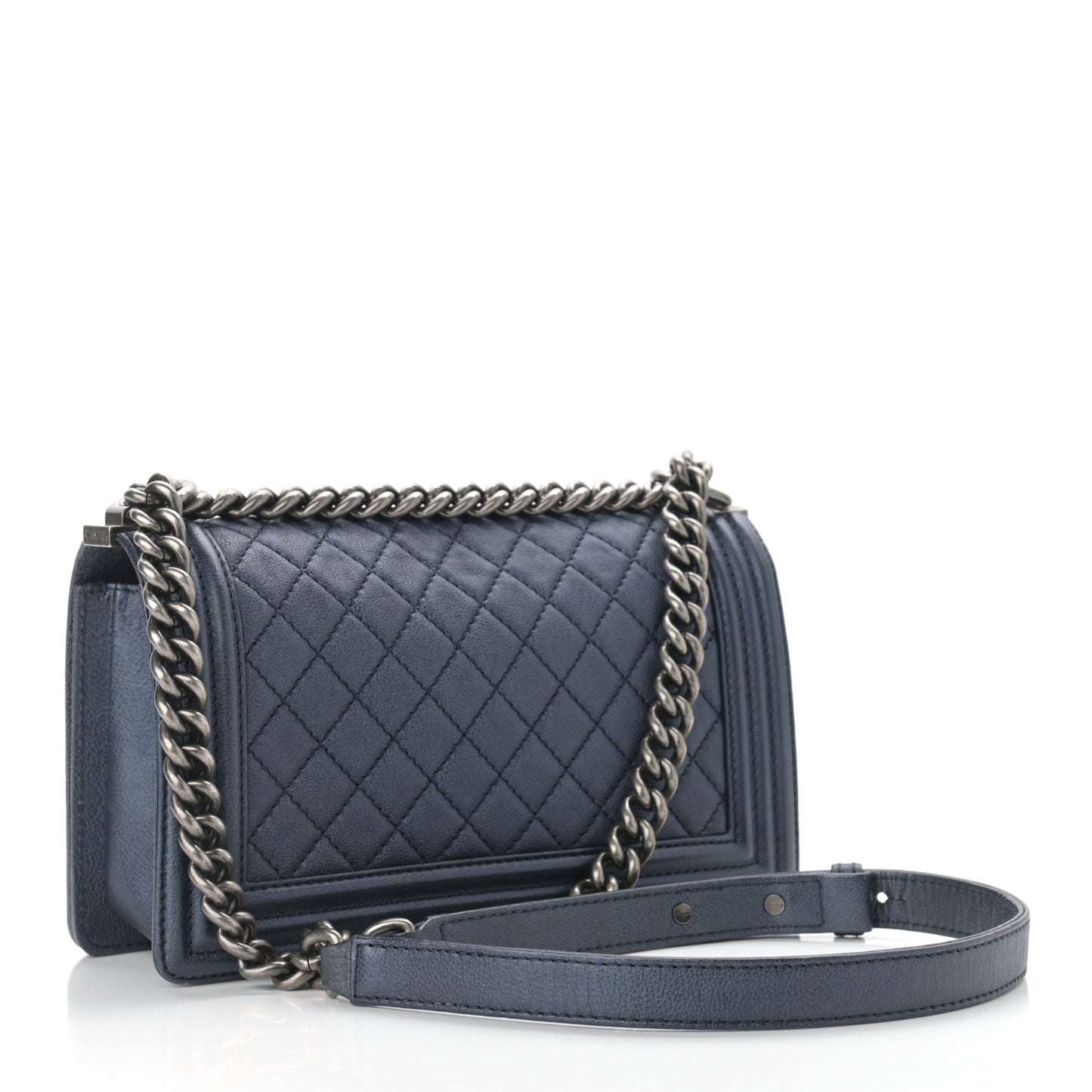 Calfskin Quilted Medium Boy Flap Blue