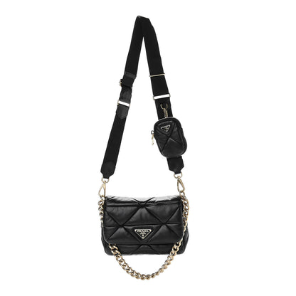 Prada Nappa Re-Nylon Triangle Quilted Patchwork System Flap Shoulder Bag Black 1 of 10