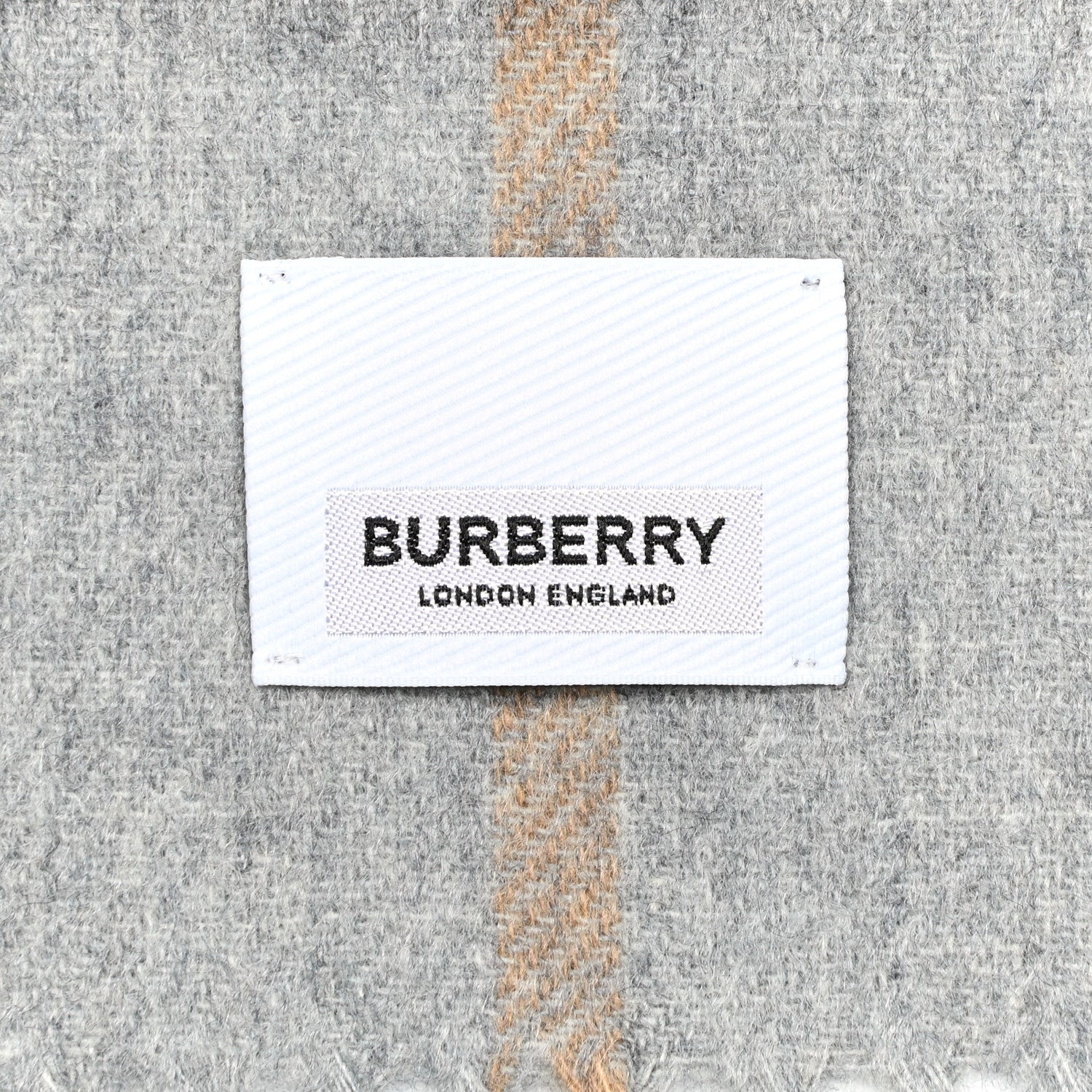 Burberry Cashmere Half Mega Check Monogram TB Reversible Fringe Scarf Mid Grey 3 of 3
