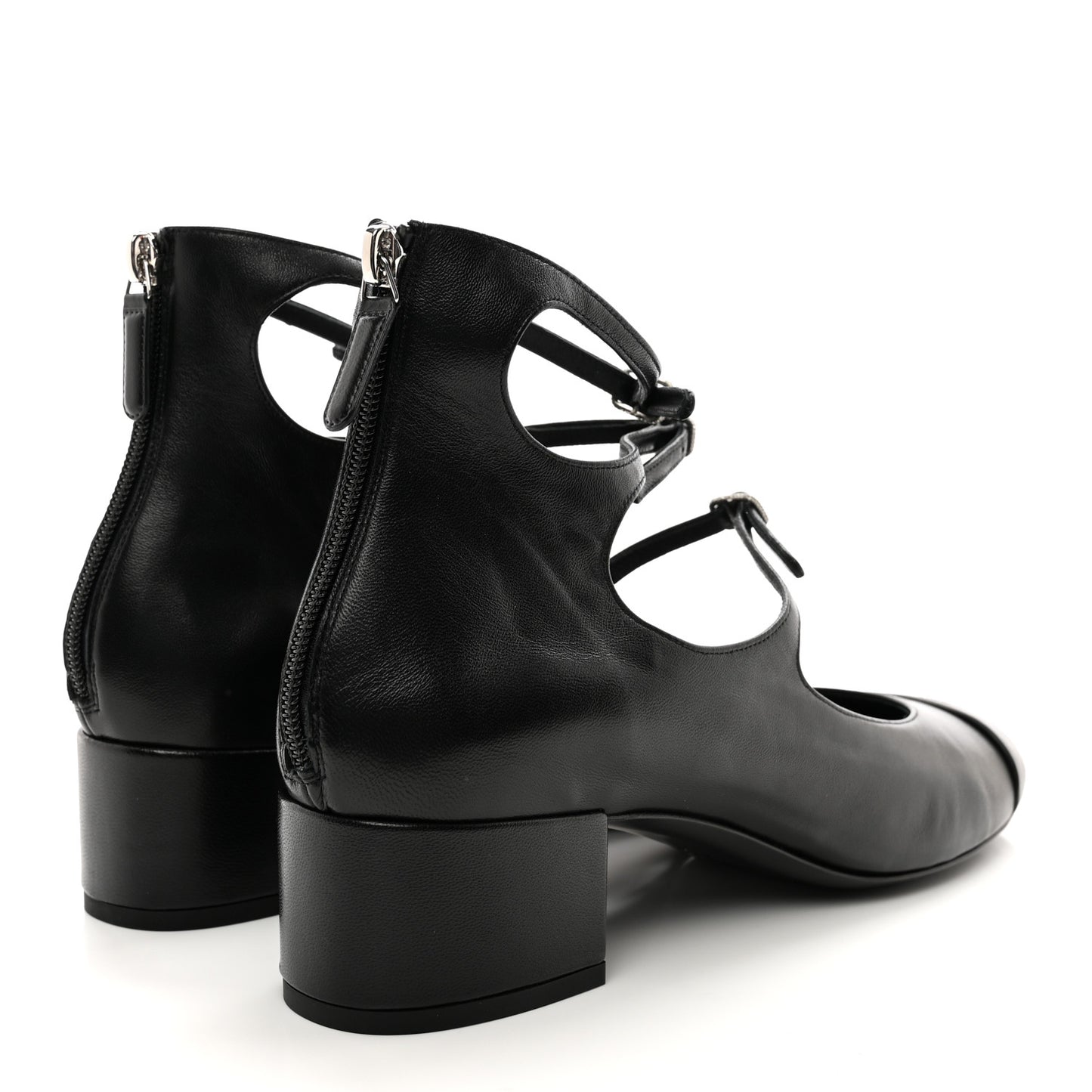 Lambskin Cap Toe CC Mary Jane Short Boots 41 Black