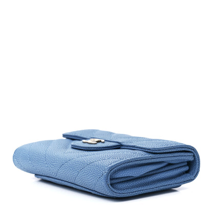 Chanel Caviar Flat Chevron Quilted Flap Card Holder Wallet Blue 9 of 12