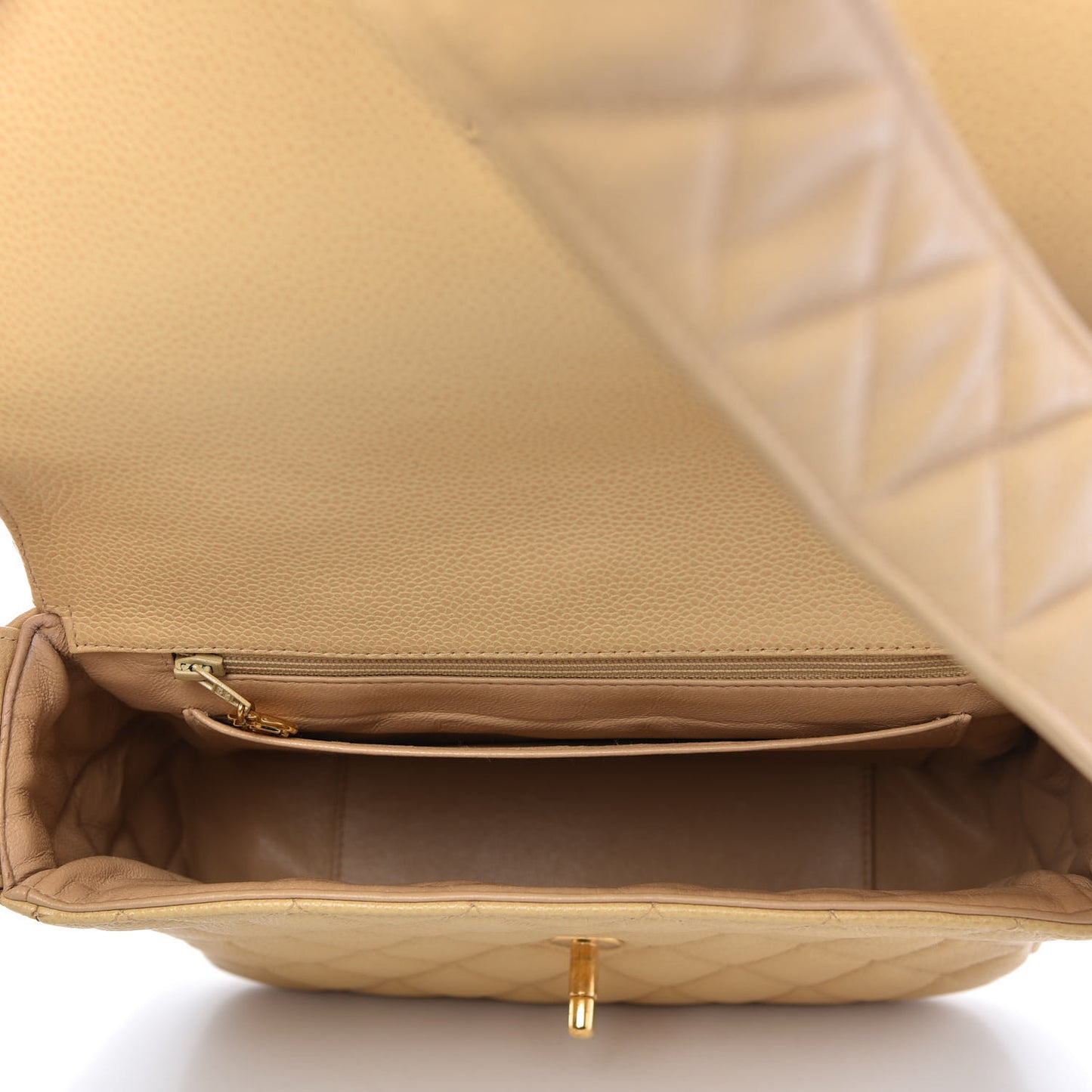 Caviar Quilted Shoulder Flap Bag Beige