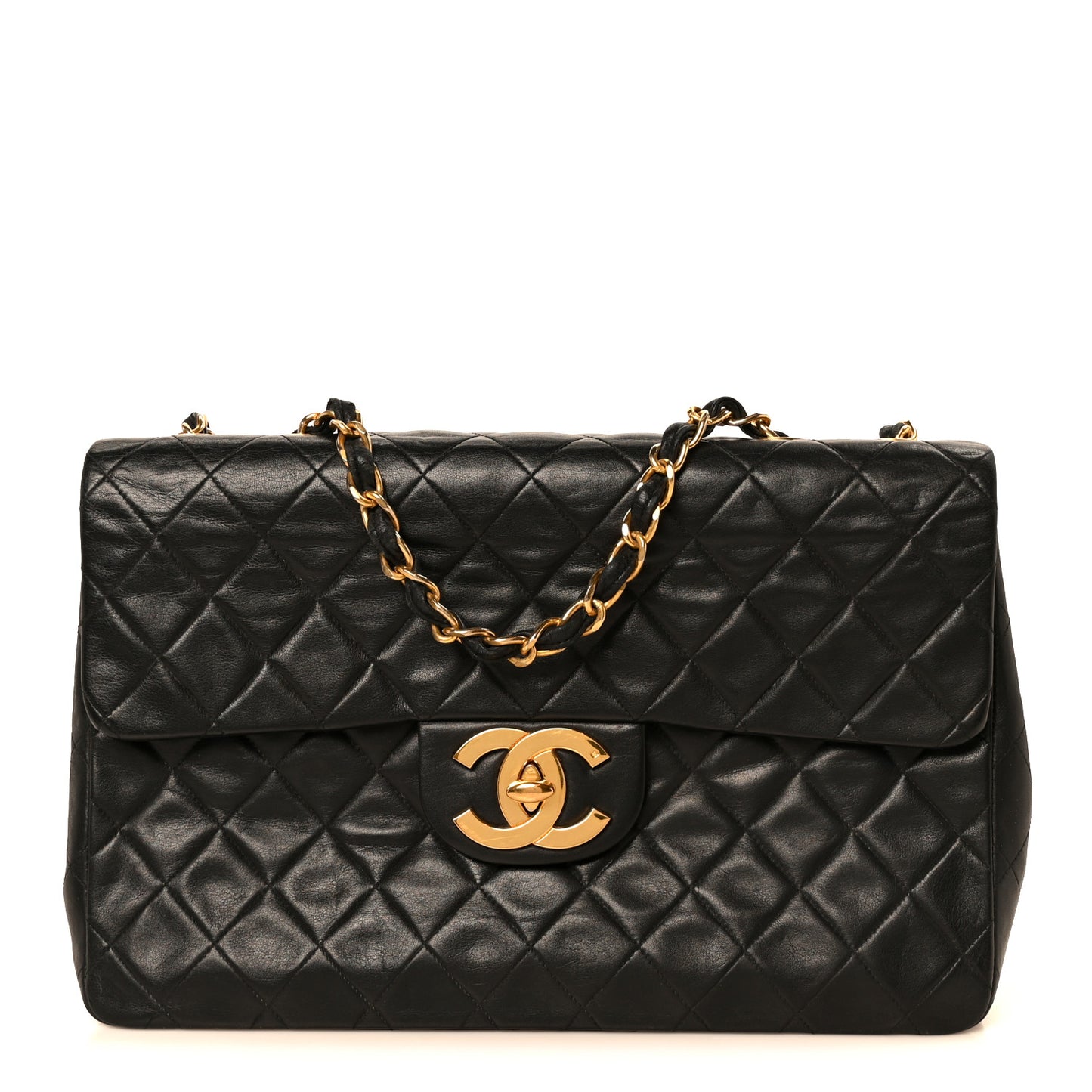 Lambskin Quilted XL Jumbo Single Flap Black