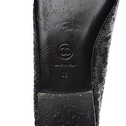 Chanel Sequin Suede Cap Toe Ballerina Flats 38 Black 9 of 9