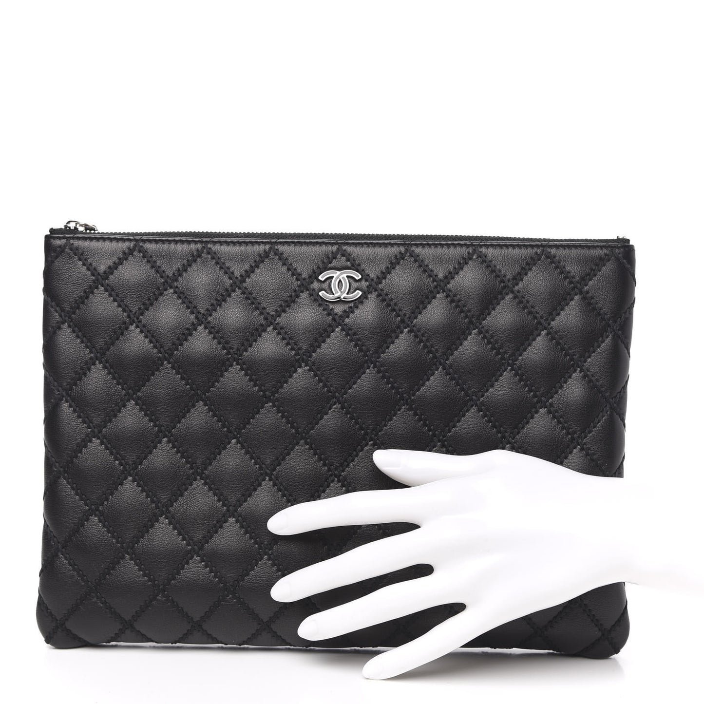 Sheepskin Stitched Lacquered CC Medium Cosmetic Case Black