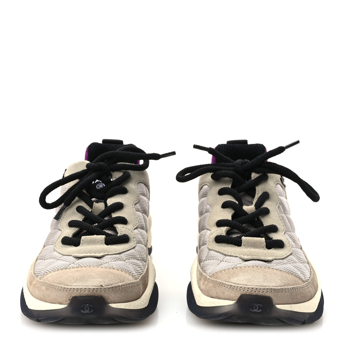 Mesh Suede Calfskin CC Sneakers 39.5 Light Beige Purple Beige