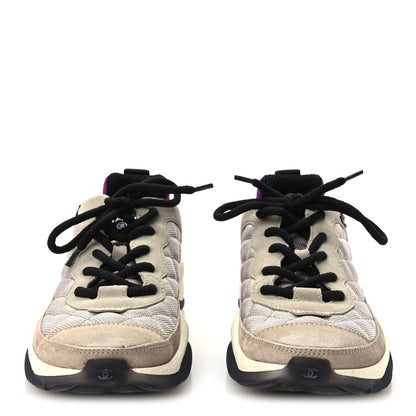 Chanel Mesh Suede Calfskin CC Sneakers 39.5 Light Beige Purple Beige 3 of 11