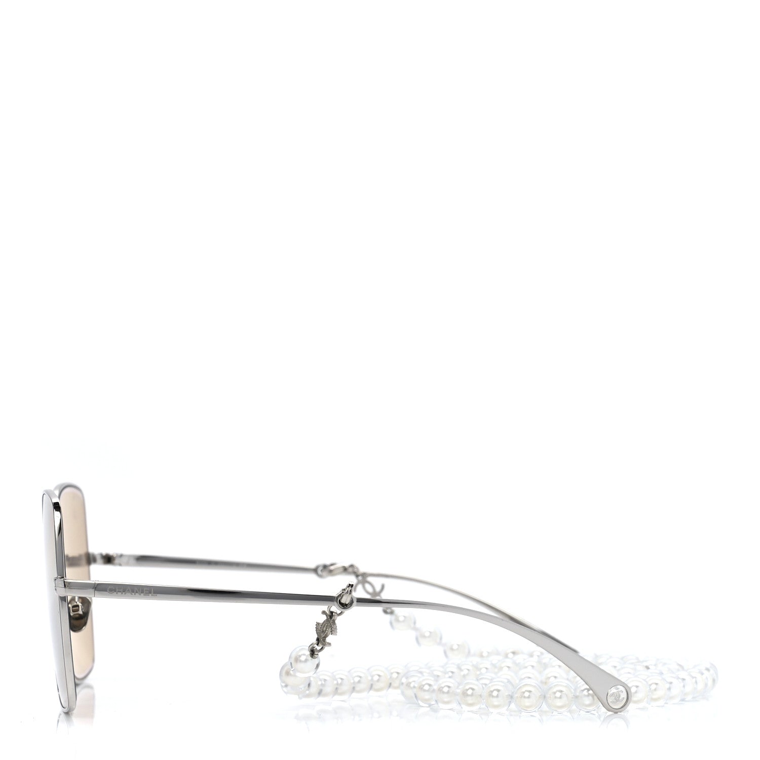 Chanel Metal Butterfly Removable Pearl Chain Sunglasses 4262 Silver Brown 3 of 10
