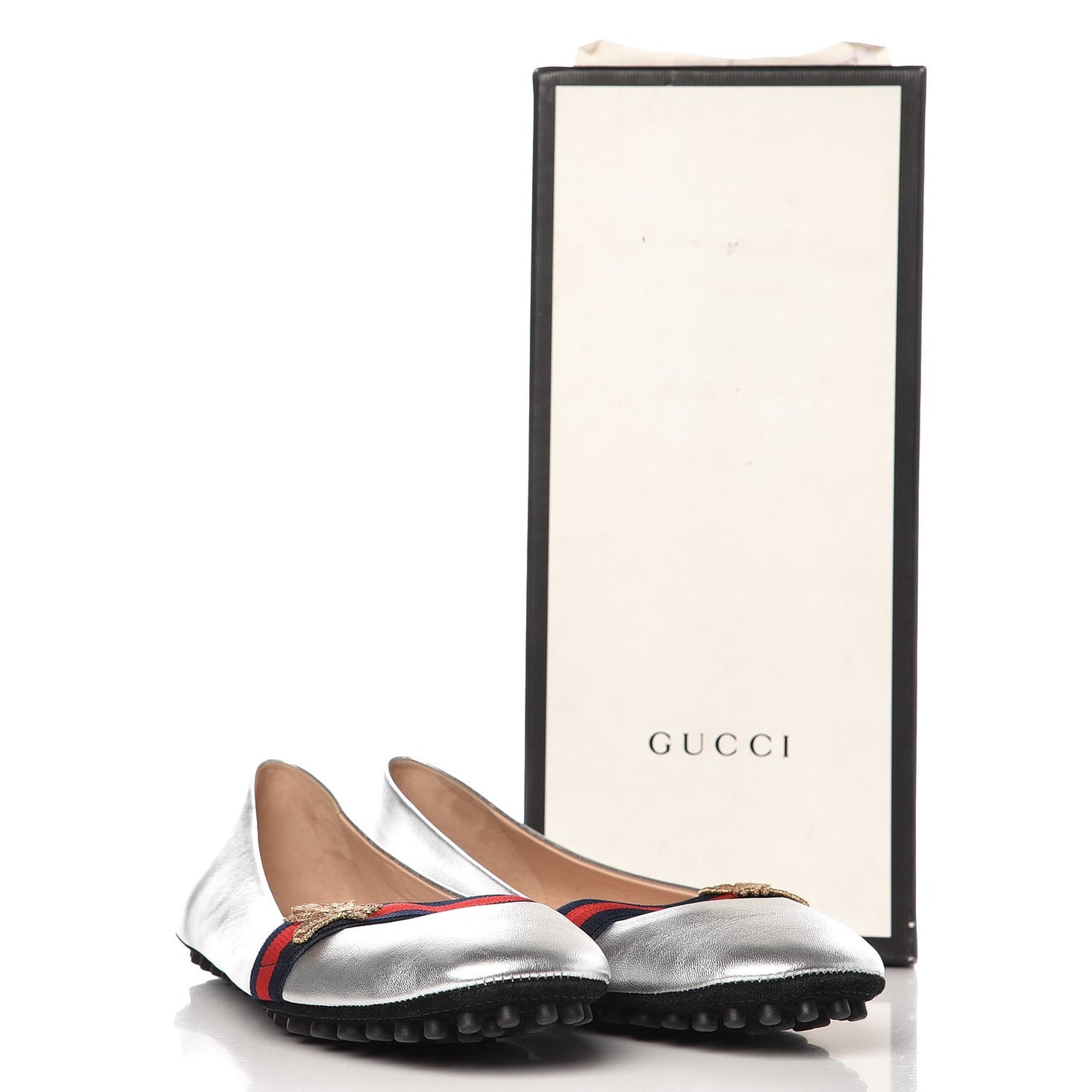Metallic Nappa Web Bayadere Ballerina Flats 39.5 Argento