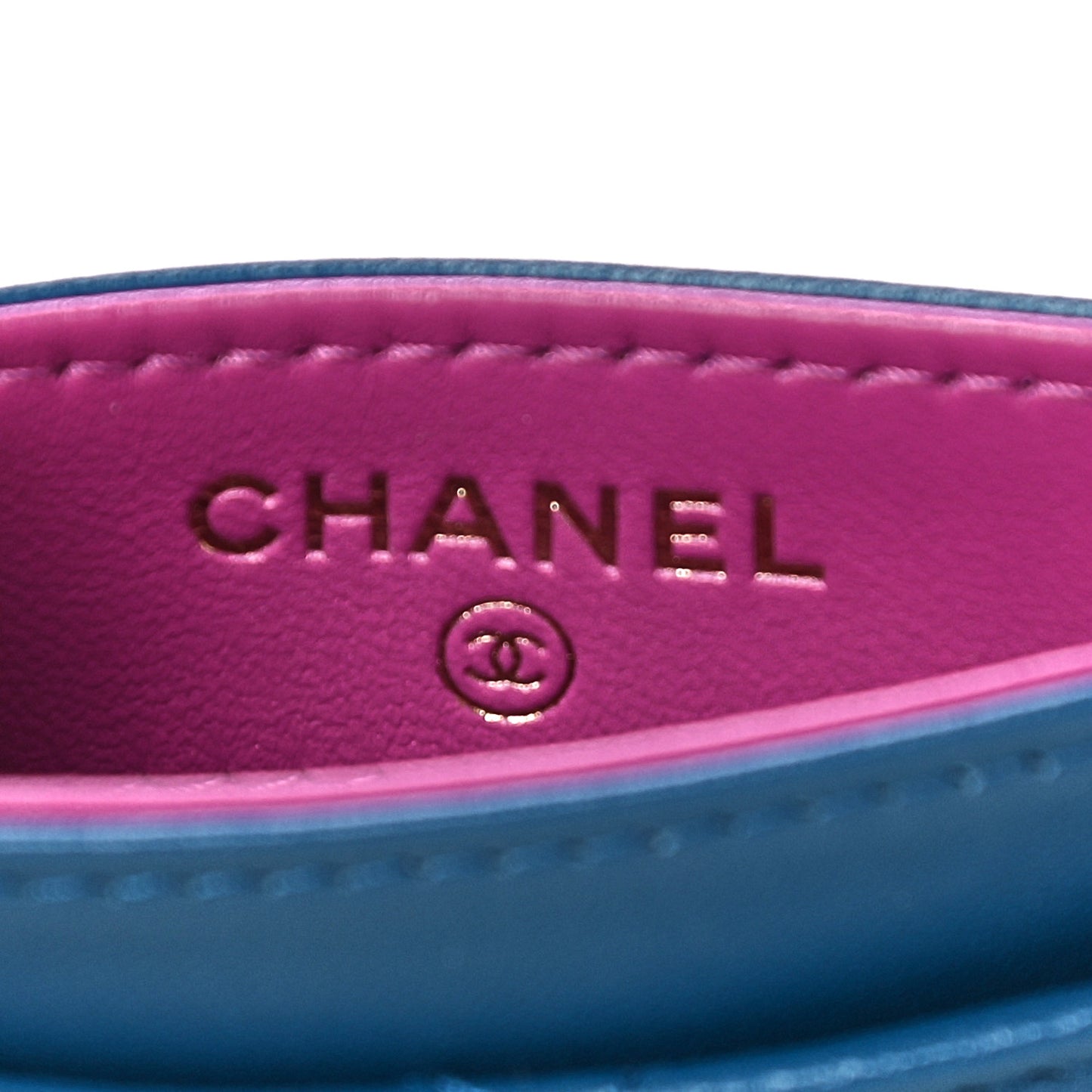 Lambskin Quilted Card Holder Blue Pink