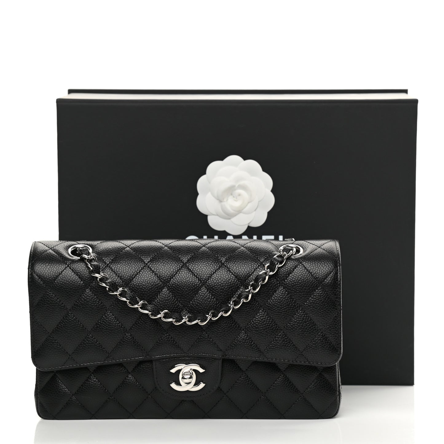 Caviar Quilted Medium Double Flap Black