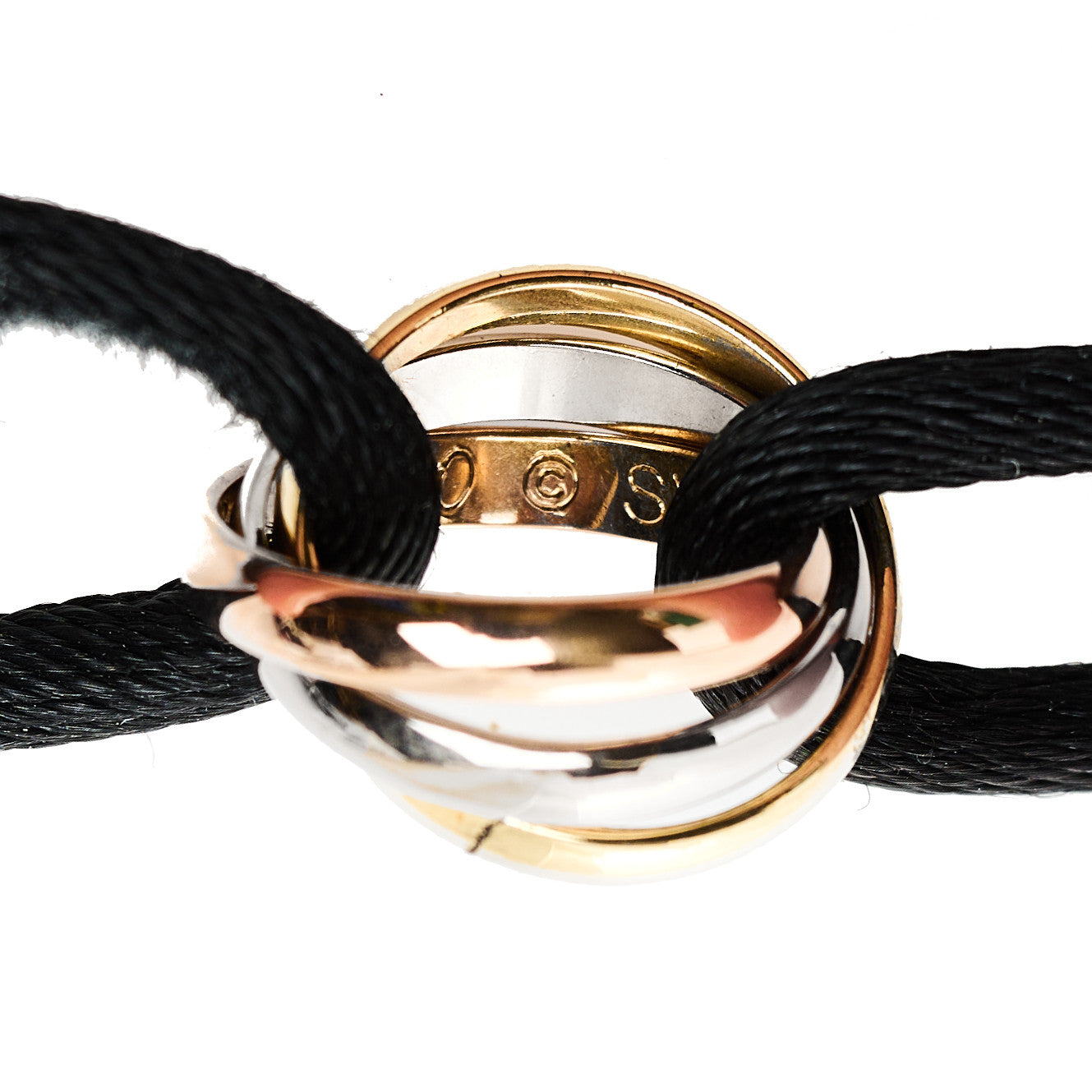 Cartier 18k Pink Yellow White Gold Trinity Adjustable Cord Bracelet Black 3 of 7