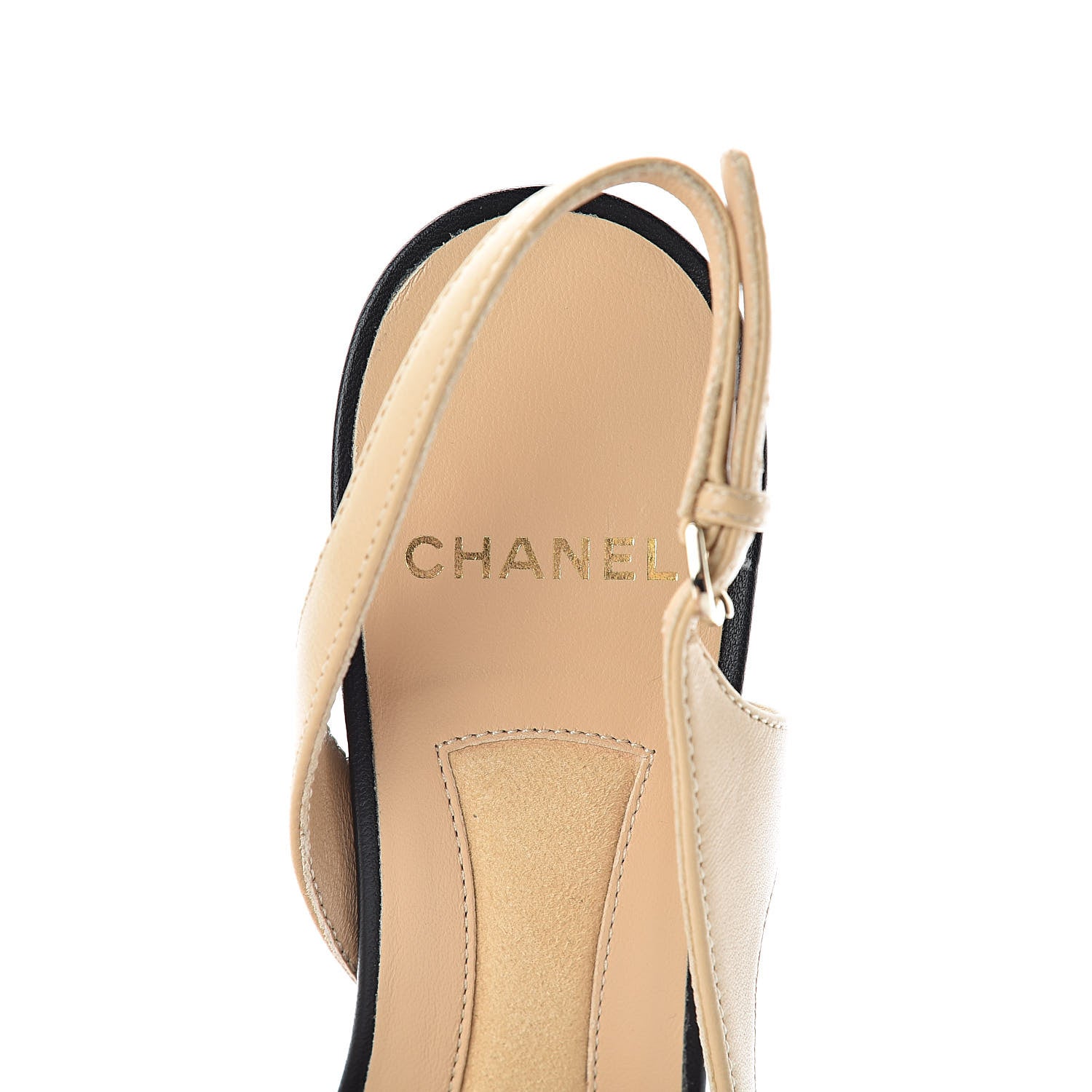 Chanel Lambskin Cap Toe CC Slingback Pumps 37.5 Beige Black 8 of 11