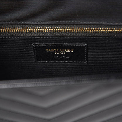 Saint Laurent Grain De Poudre Matelasse Chevron Large Monogram Satchel Black 6 of 8